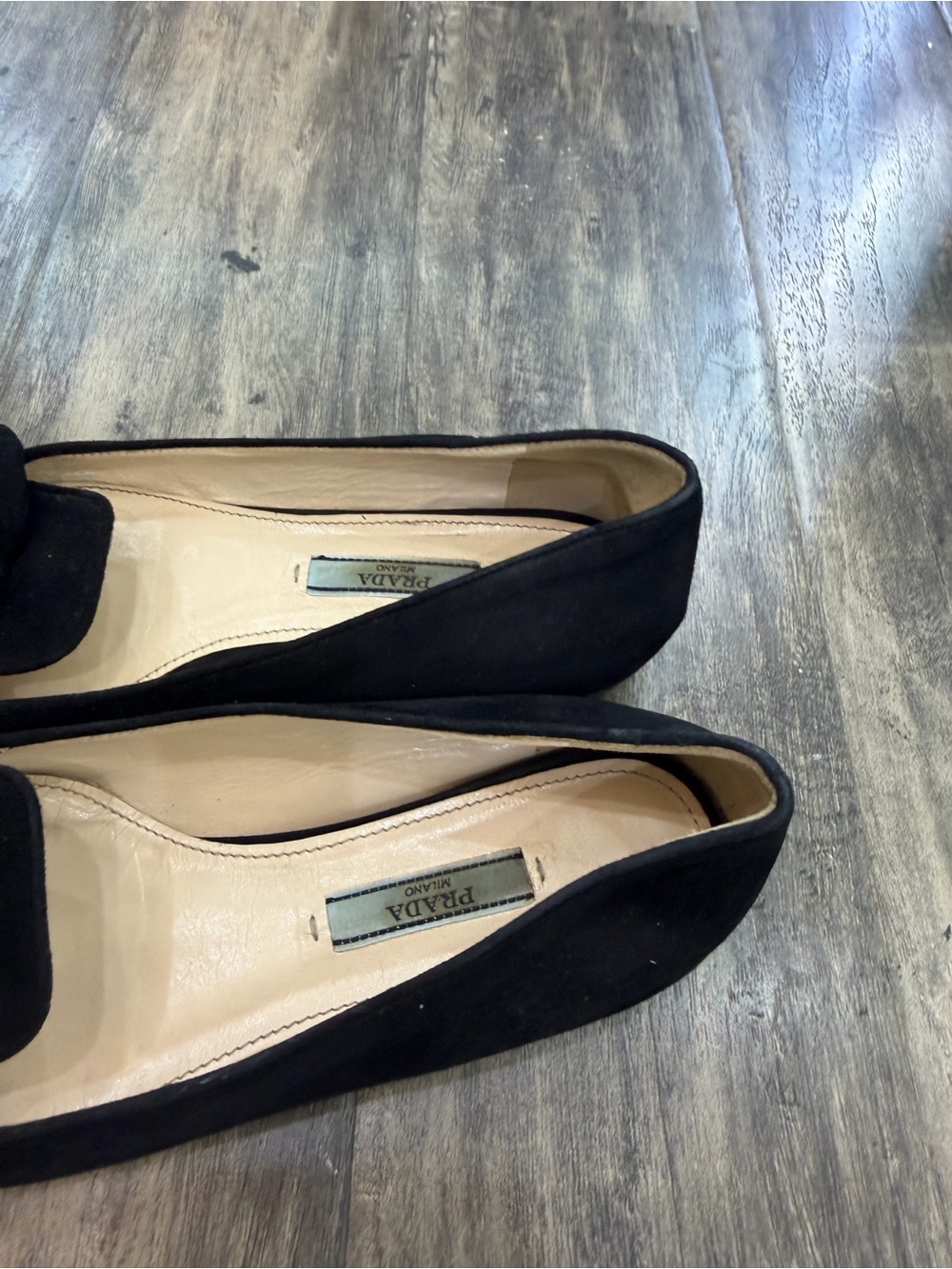 Prada Black Suede Bow Detail Flats - Picture 7 of 12